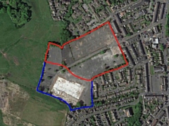 The site on Nixon Street with land to be used for housing outlined in red and land for the primary school outlined in blue