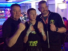 Hamer ABC’s Owen ‘The Storm’ Webster took his second bout by unanimous decision (centre)