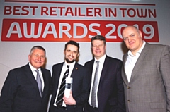 L-R: Mark Roden (Toyota Director), Gavin Barry (Centre Principal, Toyota Rochdale), Robin Giles (Toyota Director) & Dara Ó Briain (Comedian/ TV Presenter). 