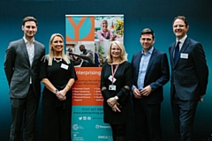 Left to right: Cllr Sean Fielding - Leader of Oldham Council; Janine Smith, Head of Specialist Services – GC Business Growth Hub; Hilary Centeleghe, Growth and Startup Lead at GC Business Growth Hub; Mayor of Greater Manchester Andy Burnham; and Matthew Dooley – People Plus