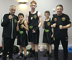 Left to right: Hamer coach Alan Bacon, Austin Heneghan, Luke Whitehead, Kieren McMenamy and Hamer coach Steven Connellan