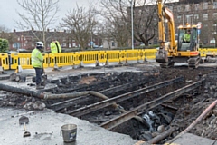 Tram tracks from the early 1900s buried under Whitworth Road