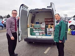 Pictured loading up the van provided by Rochdale Council are Jake Davy Day, Deputy Duty Manager of Rochdale Foodbank and Emma Pedgrift, Morrisons Community Champion