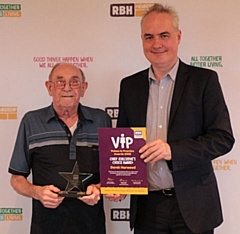 2019 overall winner Derek Harwood receiving his award from Gareth Swarbrick, RBH Chief Executive