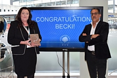 Silver winner Becki Lee with chair of governors Nazir Afzal OBE