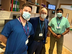 Daniel Benjamin (centre), non-executive director at Pennine Care visits the team at John Elliot Unit, Rochdale as part of the Great Big Thank You week