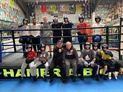 Hamer coach Steven Connellan (centre, left) and Kevin Taylor (centre, right) with the Hamer boxing team