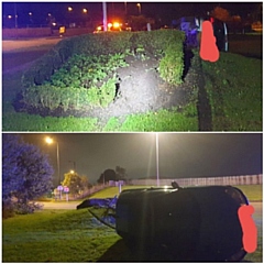 The Peugeot overturned in a flower bed