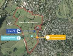 Aerial view of the site in Bamford/Norden showing the existing sports facilities.