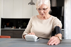 Patients wrap the small machine around their upper arm to measure their blood pressure reading which they can then send to their GP to review