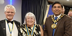 Rochdale Mayor Aasim Rashid with Rochdale Rotary President Merrilyn Chadwick and club secretary Bob Chadwick