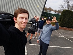 Front to back: John Carroll (onePT personal trainer), Chris Mason (onePT Member in cap), Carl Abraham (onePT Member) and Jack Wardle (onePT personal trainer)