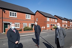 Rochdale Borough Councillor Neil Emmott with Russell Homes director Daniel Kershaw and Bob Pleasance from Onward Homes at Cedar Gardens in Heywood