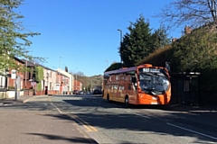 A bus on Rooley Moor Road, Rochdale