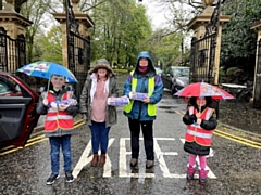 L to R - Finlay Massey, Tracie Powers,  Leonie O’Donoghue, Téa Massey in front of Falinge Park restored gates