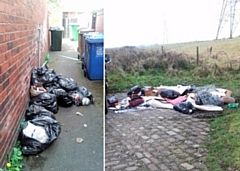 Ms Walker’s waste (left) was dumped at several locations and Mr Minshull’s dumped waste was found at Woodhouse Lane, Rochdale