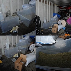 In the container, officers discovered 1.5kg of cannabinoid powder, acetone and 70kg of marshmallow leaves, as well as the equipment needed to produce Spice