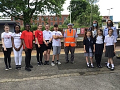 Rebecca Hunter, Head of St John’s Thornham; Lisa Clegg from St Gabriel’s and Councillor Billy Sheerin with the pupils