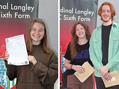 Agnieszka, Emma and Terence celebrate their A-level results