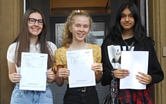 The school’s Head Girl, Sophie Wilkinson achieved ten grade 9s, Charlotte Higginson was awarded seven grade 9s and Gabriella Joicey (not pictured) received three grade 9s (pictured, left to right: Charlotte Higginson, Sophie Wilkinson and Samina Rashid)