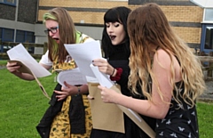 Rhiannon Fenwick, Chloe Carroll, Katie Howarth with their results at Whitworth High