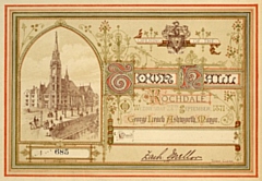 A ticket to the official opening in Rochdale Town Hall on 27 September 1871