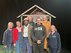 Zafar Iqbal with cast, production and M6 management team.
Front left to right: Sharon McWilliams, Maya Szlachetko, Declan Wilson, Zafar Iqbal and Caroline Kennedy
Back from left to right; Gilly Baskeyfield and Laura Rodwell