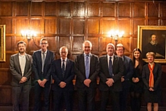 L - R Professor Clive Siviour, Mark Robinson, Rt Hon Sir Ernest Ryder Master, Dr Paul Ormerod, Chris Dobbs, Dr Peter Claus, Morgan Lewis and Julie Saunders Bursar