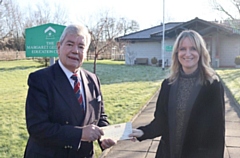 Sir David Trippier made the presentation for £2,175 to Chief Executive Officer Sam Wells from Springhill Hospice