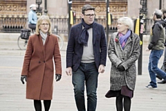 Outgoing deputy mayor Bev Hughes, mayor Andy Burnham and incoming deputy mayor Kate Green