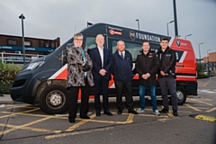 L-R: Councillor Janet Emsley, Vernon Everitt, Councillor Phil Burke, Tom Hutton, Rhys Dunne (Community Safety Engagement Officer, Rochdale Council)