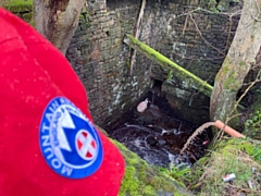 The team was contacted to assist with a sheep that had become stranded at the bottom of a deep drainage ditch near Littleborough