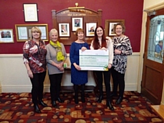 L-R: Janet Wright, lady vice captain; Joyce Adams, president; Anne Richardson, lady captain; Vicki Murray, corporate and partnerships fundraiser Springhill Hospice; Jackie Convoy, treasurer