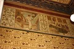 Painted panels in the town hall depicting the cotton industry, which was at its height when the town hall opened in 1871