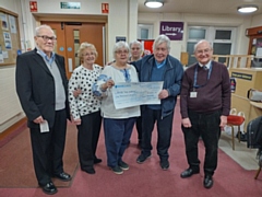 L-R: Harold Appleby, chair of the Castleton Community Centre; Lynn Ashworth, secretary; Olga Kurtianyk, chair of the AUGB in Rochdale; Sue Simpson, community centre member; Frank Cryer, committee member and Councillor Billy Sheerin