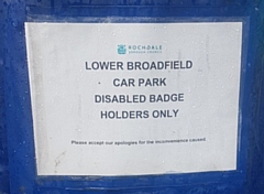 Lower Broadfield car park - disabled only sign