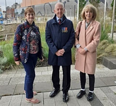 L-R: Councillors Angela Smith, Shaun O`Neill and Patricia Sullivan stood in silence as the flag was raised