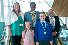 Erin and Owen with Councillor Rachel Massey, Mayor of Rochdale, Councillor Ali Ahmed and the Mayor's Consort, Sultan Ali 