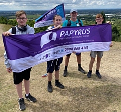 Mike Palmer with students at the top of Tandle Hill