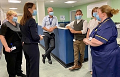 Shona McCallum, Kuiama Thompson, Steve Rumbelow, and Steve Taylor meeting staff at Rochdale Infirmary