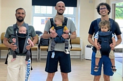 The trio of dads and their young children took part in the Sweaty Dada fitness class