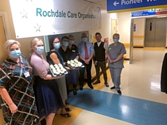 Sir Tony Lloyd (third right) visited the Pioneer Ward at Rochdale Infirmary