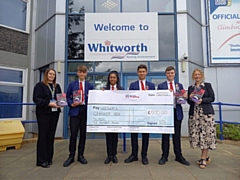 (Left to right): Rochdale Training Apprenticeship Tutor, Charlotte Baron, Year 10 students and Assistant Headteacher, Mrs Howarth.