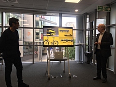 Greater Manchester mayor Andy Burnham and transport commissioner Vernon Everitt unveil the Bee Network branding