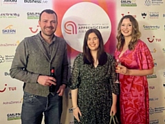 Junior Digital Marketing Executive Madeline Thorp, Apprentice of the Year finalist, flanked by Cornerstone MD David Wadsworth and Jess Gibbs, the agency’s Head of Digital