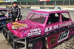 Savannah Montgomery-Brown with her pink Mini stockcar