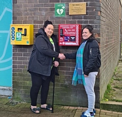 Tracy Marsland and Kelly Brown at the install of the bleed control kit and plaque at the Darnhill shops