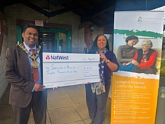 £12,000 donation to Springhill Hospice, presented by the Mayor of Rochdale, Councillor Ali Ahmed to Joanne Ali