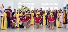 Costa Foundation Team group shot in Vietnam (Sarah is second person kneeling from the left, wearing a Costa Foundation t-shirt)