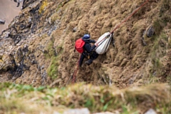 ARO Simon Kite, part of the RSPCA specialist rope team, bringing a stranded ewe to safety on the Pembrokeshire coastline in April this year